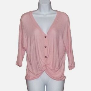 🇺🇦 Baby Pink Waffle Knit Button Down Crop Top Blouse Easter Blouse New